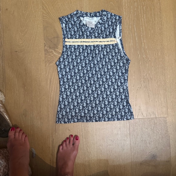 Christian Dior Vintage Women's Navy and Yellow Tank Top - Picture 4 of 6